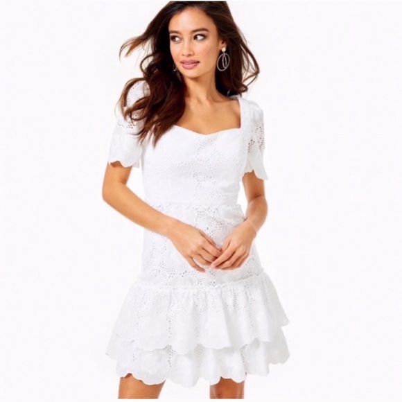 v neck dress with ruffles Philomene V-Neck Ruffle Trim Dress